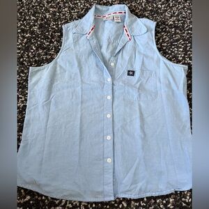 Light Blue Sleeveless Button-Up Tank Top